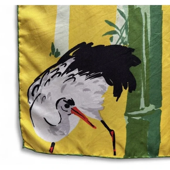 Vintage KEN SCOTT Silk Scarf  1970s "Animalia" Tiger Crane Bamboo‎ Print Flaws - Picture 5 of 13